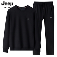 Jeep吉普运动套装男士秋冬季搭配加绒卫衣休闲长裤子纯棉两件套男