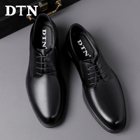 DTN正装皮鞋男真皮手工制作高端固特异德比男士商务男鞋英伦黑色