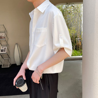 英伦雅痞男装白色衬衫短袖男夏季薄款轻熟风高级感冰丝七分袖衬衣
