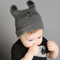 韩国进口正品代购婴儿童春秋帽子猫咪耳朵春秋帽宝宝棉线套头胎帽