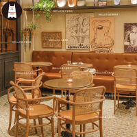 美式咖啡厅甜品奶茶店复古民宿清吧西餐厅实木桌椅组合小圆方餐桌
