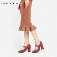CHARLES＆KEITH单鞋CK1-60920099复古金属扣女士方头高跟玛丽珍鞋