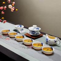 陶瓷纯手绘薄胎青花瓷套装功夫茶具盖碗整套装家用简约中式白瓷