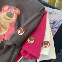 夏季新款可爱草莓熊纯棉正肩短袖T恤女可盐可甜学生原宿风上衣潮