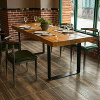 北欧长方形现代简约餐桌椅组合客厅饭桌复古铁艺实木咖啡厅办公椅