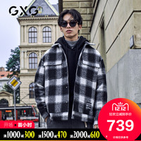 GXG男装 冬季热卖韩版潮流格子夹棉棉服保暖短款外套男潮