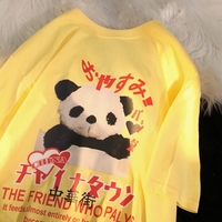 Daiwing 漫步在日落与港湾 夏装可爱熊猫情侣短袖T恤学生宽松半袖