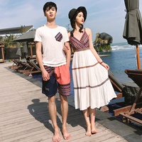 沙滩情侣装夏季海边男套装巴厘岛度假气质女裙子三亚蜜月泰国短袖