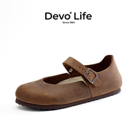 Devo/的沃软木鞋包头搭扣包跟全包文艺森女日系复古休闲女鞋66009