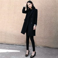 2018秋冬新款韩版女装chic黑色小西装复古气质中长款西服外套女