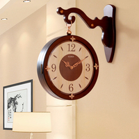 新中式实木双面挂钟客厅艺术钟表潮流装饰美式时钟家用复古石英钟