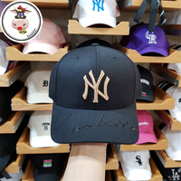 【韩国八月新品】MLB正品洋基队男女款棒球帽字母刺绣NY黑色金标