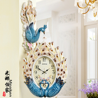 欧式复古挂钟双面钟客厅钟表创意个性孔雀装饰壁挂大号静音挂表大