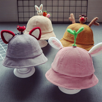 新款灯芯绒儿童渔夫帽5个月-2岁男童盆帽1岁女童宝宝帽子韩版潮款