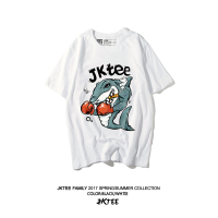 JKTEE原创潮牌卡通鲨鱼印花短袖T恤女宽松夏季BF风街头嘻哈半袖