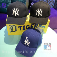 MLB棒球帽韩国儿童帽子男女童帽宝宝帽 经典ny白标蓝色弯檐遮阳帽