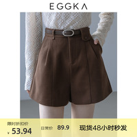 EGGKA毛呢休闲短裤女高腰秋冬季2023新款小个子直筒宽松阔腿裤子