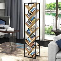 简易铁艺树形书架省空间卧室书架落地实木经济型简约现代钢木书柜