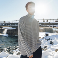 2019冬季新款加厚保暖条纹高领打底衫男士韩版潮流ins宽松长袖T恤