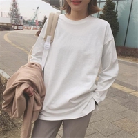 2019秋装冬季韩版白色T恤女长袖中长款上衣宽松内搭加绒打底衫潮