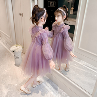 女童连衣裙秋装2022新款洋气小女孩童装紫色春秋长袖儿童公主裙子