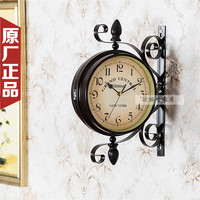 欧式铁艺双面挂钟创意美式田园挂表现代简约客厅个性钟表复古时钟