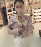 A秋季新款女装2016韩版百搭纯色双排扣短款外套长袖翻领上衣8507