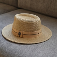 夏季遮阳草帽M标太阳帽防嗮沙滩帽可折叠礼帽男休闲百搭爵士帽子