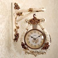 欧式双面挂钟客厅创意静音两面钟表现代复古美式时尚家用时钟竖琴