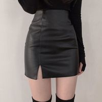 pu黑色开叉小皮裙皮半身裙新款紧身显瘦高腰包臀一步裙短裙女性感