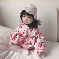 韩国童装女童春装婴儿连体衣女宝宝衣服樱桃三角哈衣灯笼袖爬爬服
