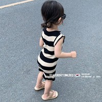 韩国童装女童宝宝紧身连衣裙儿童内搭无袖吊带时髦修身条纹背心裙