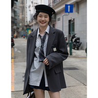 觅定灰色西装外套女小个子休闲学院风黑色西服设计感小众春秋新款