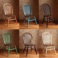 美式复古温莎椅铁艺餐椅简约现代孔雀休闲靠背椅实木家用餐厅椅子
