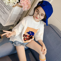 女童半袖T恤春装2019新款韩版儿童大童洋气打底衫短袖白色夏装潮