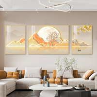 现代轻奢客厅装饰画高级感沙发背景墙挂画背有靠山三联画大气壁画