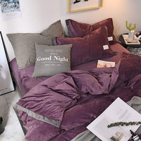 金丝绒床上四件套 加厚珊瑚绒带绒的床单被罩毛绒被套双面加绒 紫