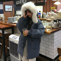 2018新款冬季女装韩版复古中长款宽松加厚大毛领连帽棉衣棉服外套