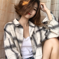 秋季女装韩版宽松百搭显瘦大格子长袖衬衫中长款休闲衬衣上衣外套