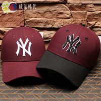 韩国MLB棒球帽男女NY洋基队鸭舌帽酒红色可调节帽子秋冬新款潮牌