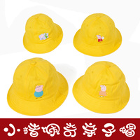 小猪佩奇儿童渔夫帽日系小丸子帽春夏幼儿园帽小学生亲子小黄帽