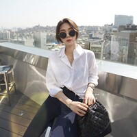 2019韩国新款夏凹造型满分的白衬衫休闲宽松简约基础长袖衬衣女