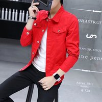 2018春季新款红色牛仔外套男士韩版修身学生潮流夹克青少年上衣服