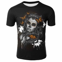 搞怪美女恶魔短袖蝴蝶骷髅涂鸦3D印花T恤学生时尚夏装情侣上衣服