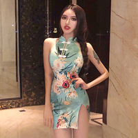 2018夏装新款裙子韩版复古气质露背年轻短款少女小香风连衣裙旗袍