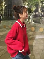 毛衣女秋冬季新款韩版翻领外穿套头学生甜美宽松长袖针织衫打底衫