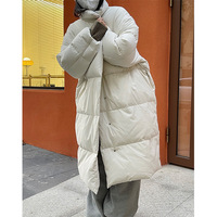 90白鸭绒廓形立领羽绒服女中长款冬季韩版慵懒风宽松加厚保暖外套