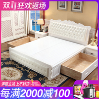 大床双人床2米2.2简欧式实木床橡木白色1.8m主卧高箱储物抽屉婚床