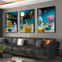 轻奢客厅装饰画福禄山水三联画寓意好壁画现代简约沙发背景墙挂画