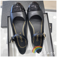 【现货】chanel香奈儿女鞋 22K新款 黑金色玛丽珍山茶花平底鞋